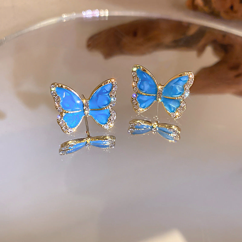 Wholesale Silver Needle Wrinkled Blue Irregular Metal Earrings